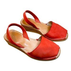 CalaXini Leather Peep Toe Wedge Sandal